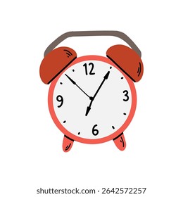 Hand Drawn Retro Alarm Clock, Flat Illustration