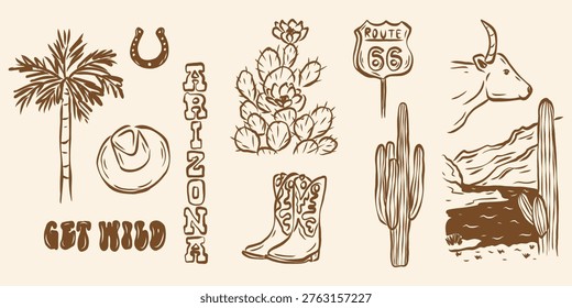 Hand drawn retro Arizona elements collection