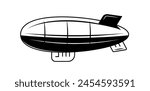 Hand Drawn Retro Blimp Or Zeppelin Vector Illustration.