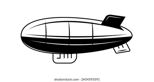 Hand Drawn Retro Blimp Or Zeppelin Vector Illustration.