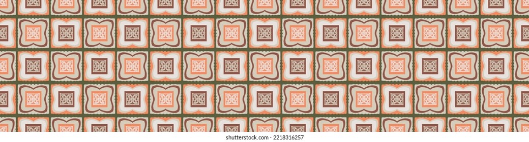Hand drawn retro block print seamless border. Vector vintage design for geometric repeat banner. Carved bohemian ornamental design trim. 