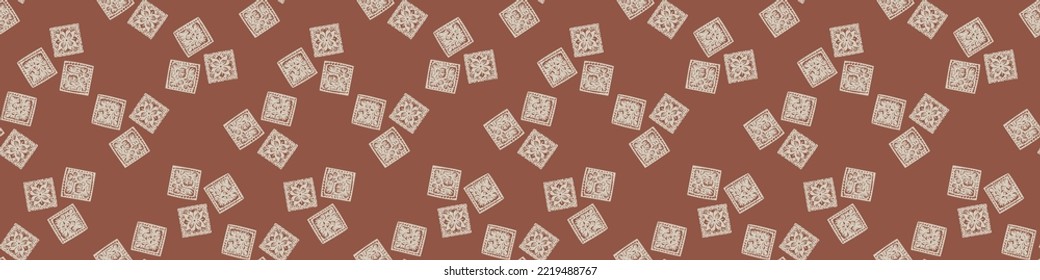 Hand drawn retro block print seamless border. Vector vintage design for geometric repeat banner. Carved bohemian ornamental design trim. 