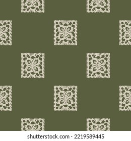 Hand drawn retro block print seamless pattern. Vector 80s vintage wallpaper design for geometric background. Carved bohemian ornamental design. 