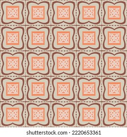 Hand drawn retro block print seamless pattern. Vector 80s vintage wallpaper design for geometric background. Carved bohemian ornamental design. 