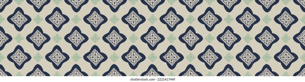 Hand drawn retro block print seamless border. Vector vintage design for geometric repeat banner. Carved bohemian ornamental design trim. 