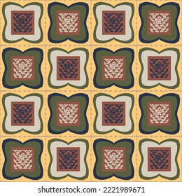 Impresión de bloques retro dibujada a mano sin problemas. Diseño de papel pintado vectorial de los años 80 para fondo geométrico. Diseño ornamental bohemio esculpido. 