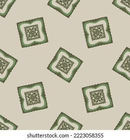 Hand drawn retro block print seamless pattern. Vector 80s vintage wallpaper design for geometric background. Carved bohemian ornamental design. 