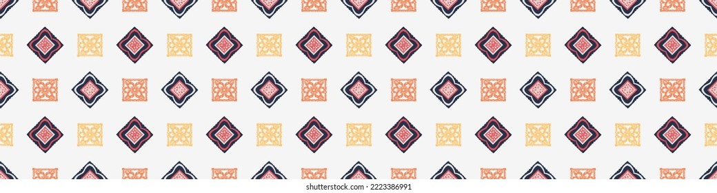 Hand drawn retro block print seamless border. Vector vintage design for geometric repeat banner. Carved bohemian ornamental design trim. 