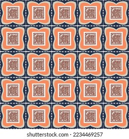 Hand drawn retro block print seamless pattern. Vector 80s vintage wallpaper design for geometric background. Carved bohemian ornamental design. 