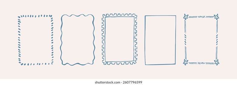 Hand drawn retro blue frames collection