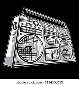 Hand drawn retro boom box tape recorder