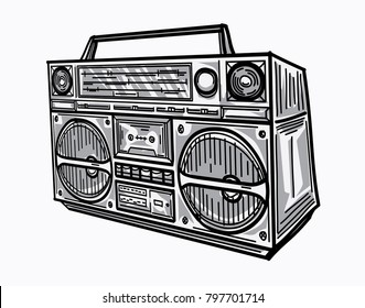 Hand drawn retro boom box