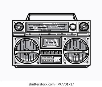 Hand drawn retro boom box