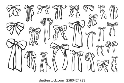 Hand drawn retro bows set. Different decorative elements for celebration, holiday, party