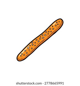 Hand Drawn Retro Breadstick Long Thin Brown