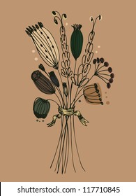 Hand drawn retro bunch of flowers. Can use for cards, arts, invitations. Autumn flourish design elements