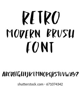 Hand drawn retro calligraphy font. Modern brush lettering. Grunge style alphabet. Vector illustration.