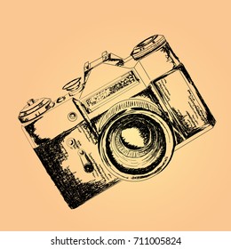 hand drawn retro camera illustration