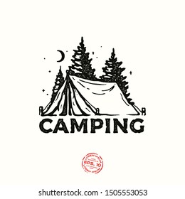 Hand drawn retro camping logo design.