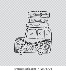 Hand drawn retro car decorated