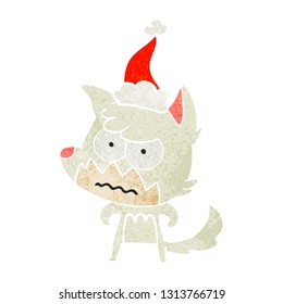 hand drawn retro cartoon of a annoyed fox wearing santa hat