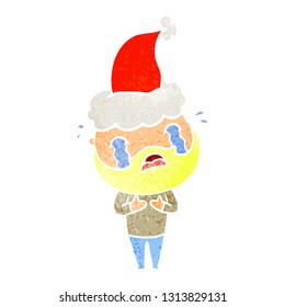 dibujo a mano retro de un hombre con barba llorando usando sombrero de santa