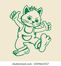 hand drawn retro cartoon cat character illustration