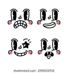 Hand drawn retro cartoon and comic face collection graphic