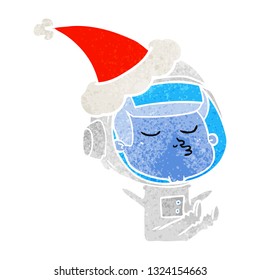 hand drawn retro cartoon of a confident astronaut wearing santa hat