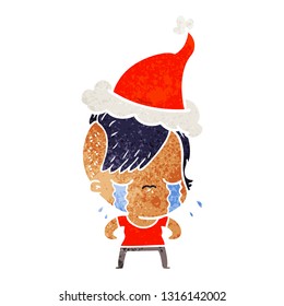 dibujo a mano de una chica llorando con sombrero santa
