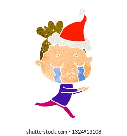 dibujo a mano retro de una mujer llorando usando sombrero santa