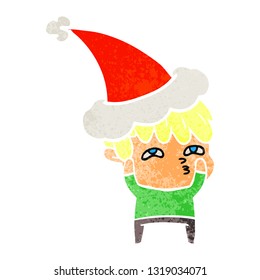 dibujo a mano de un hombre curioso que usa sombrero de santa