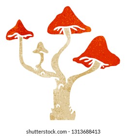 hand drawn retro cartoon doodle of growing mushrooms