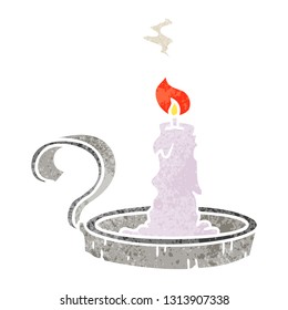 hand drawn retro cartoon doodle of a candle holder and lit candle