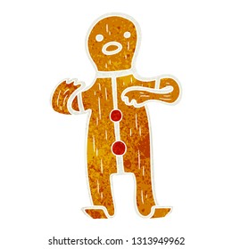 hand drawn retro cartoon doodle of a gingerbread man