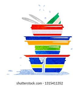 hand drawn retro cartoon doodle of a stack of dirty plates