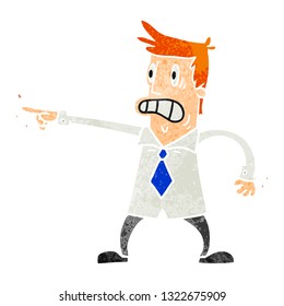 hand drawn retro cartoon doodle man pointing looking worried