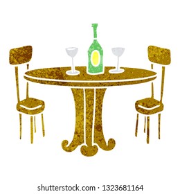 hand drawn retro cartoon doodle dinner table and drinks