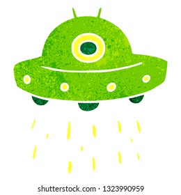 hand drawn retro cartoon doodle of an alien ship