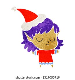 hand drawn retro cartoon of a elf girl wearing santa hat