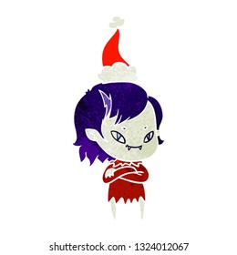 dibujo a mano retro de una amigable vampiresa con sombrero santa