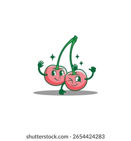 hand drawn retro cartoon fruits cherry