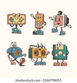 Hand drawn retro cartoon gadgets collection