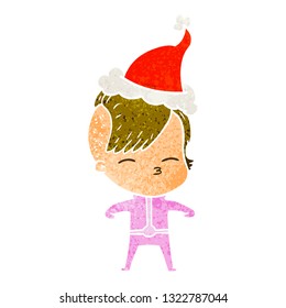 hand drawn retro cartoon of a girl wearing futuristic clothes wearing santa hat