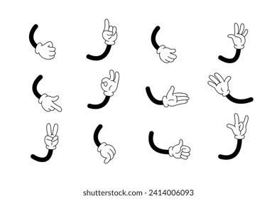 Hand drawn retro cartoon hands set