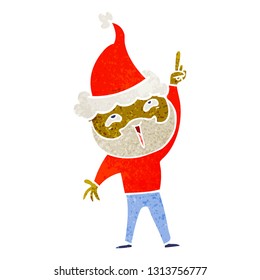 hand drawn retro cartoon of a happy bearded man wearing santa hat