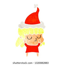 hand drawn retro cartoon of a indifferent woman wearing santa hat