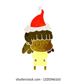 desenho animado retro mão desenhada de uma mulher indiferente vestindo chapéu de Papai Noel