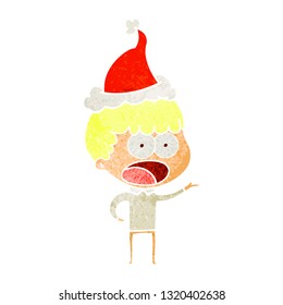 hand drawn retro cartoon of a shocked man wearing santa hat