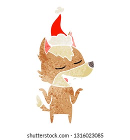 dibujo a mano retro de un lobo riéndose usando sombrero santa
